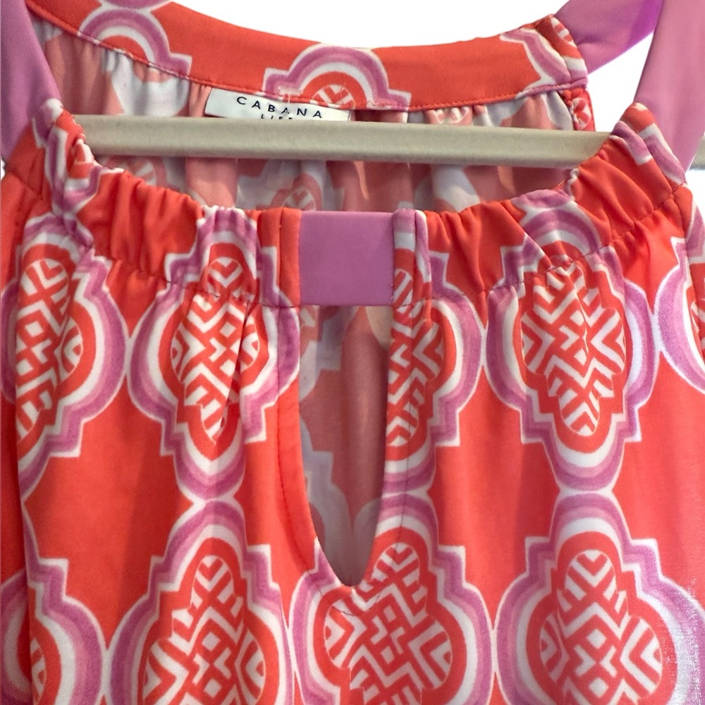Coral & Pink Print Sleeveless Dress